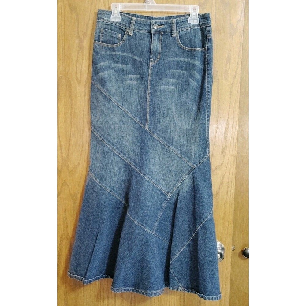 Hot Kiss Jean Skirt Women's 9/30 Denim Long Maxi Patchwork Vintage Y2K Mermaid